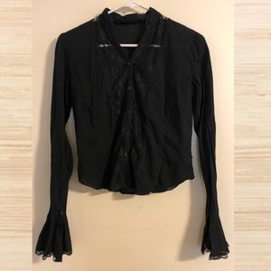 Laced Black Fluted Sleeved Blouse